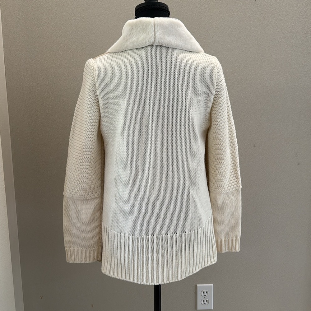 FEVER‎ women’s cascade collar beige faux suede Sherpa knit jacket size small - Picture 4 of 7